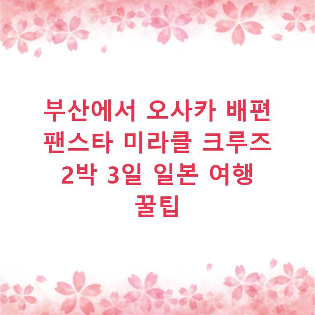 부산에서 오사카 배편 팬스타 미라클 크루즈 2박 3일 일본 여행 꿀팁