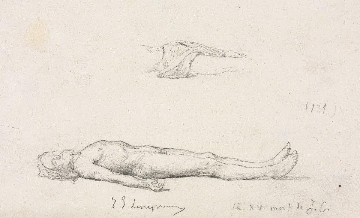 Sketch of the Dead Christ and Detail Sketch of Loincloth 1800s