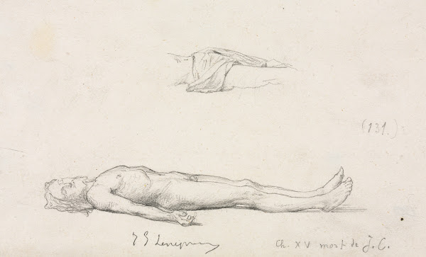 Sketch of the Dead Christ and Detail Sketch of Loincloth 1800s