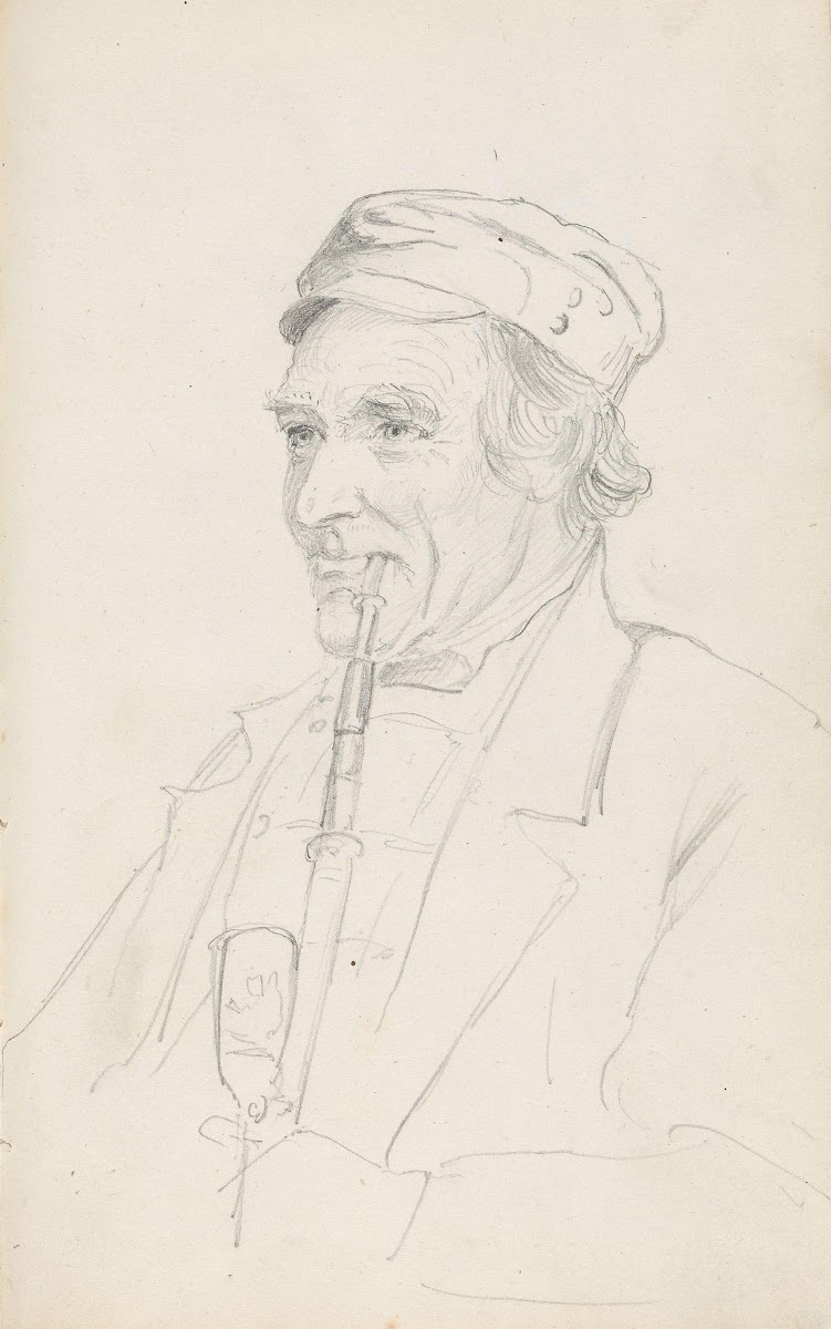 Portrett av mann med pipe between 1844   1854