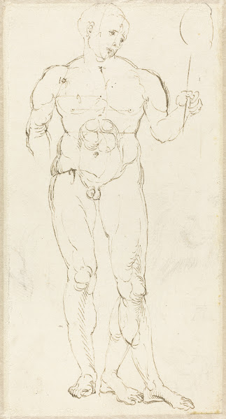 Male Nude Holding a Mirror recto c 1500