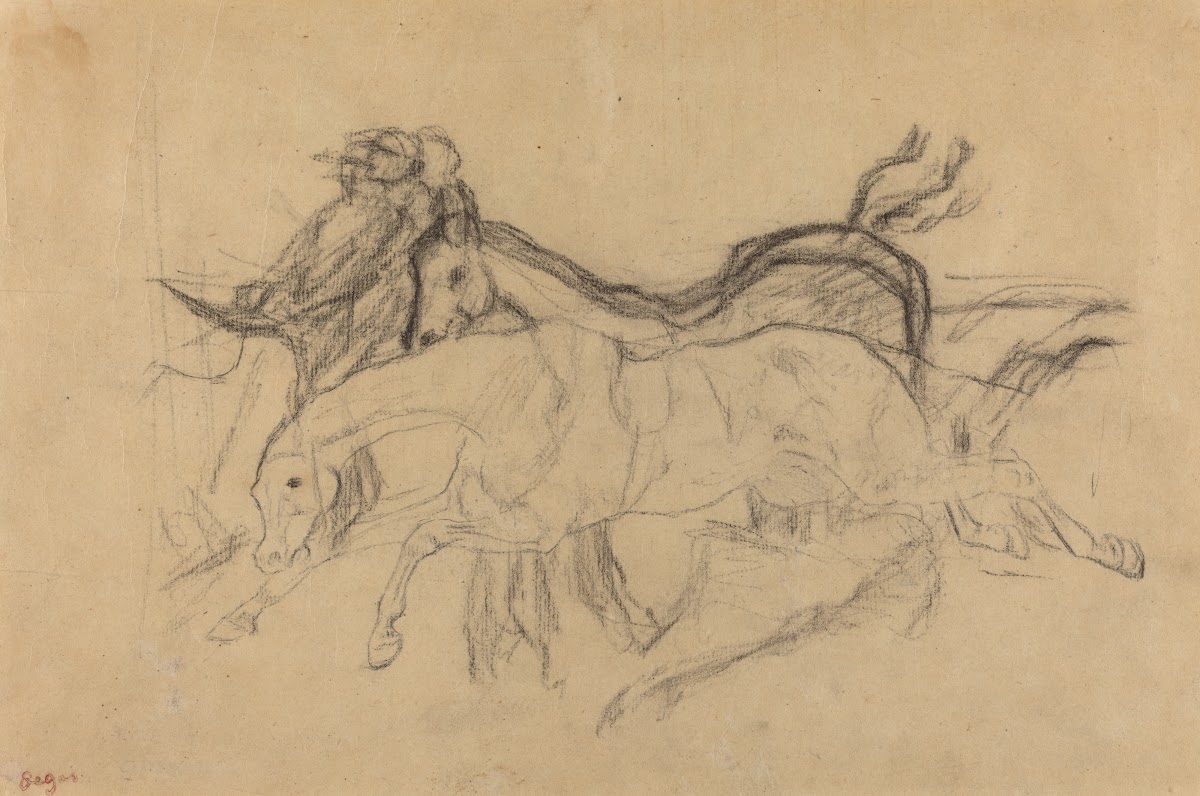 Racehorses study for Scene from the Steeplechase  The Fallen Jockey c 1881