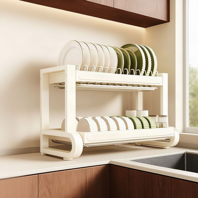 Stainless steel dish rack with drip tray
