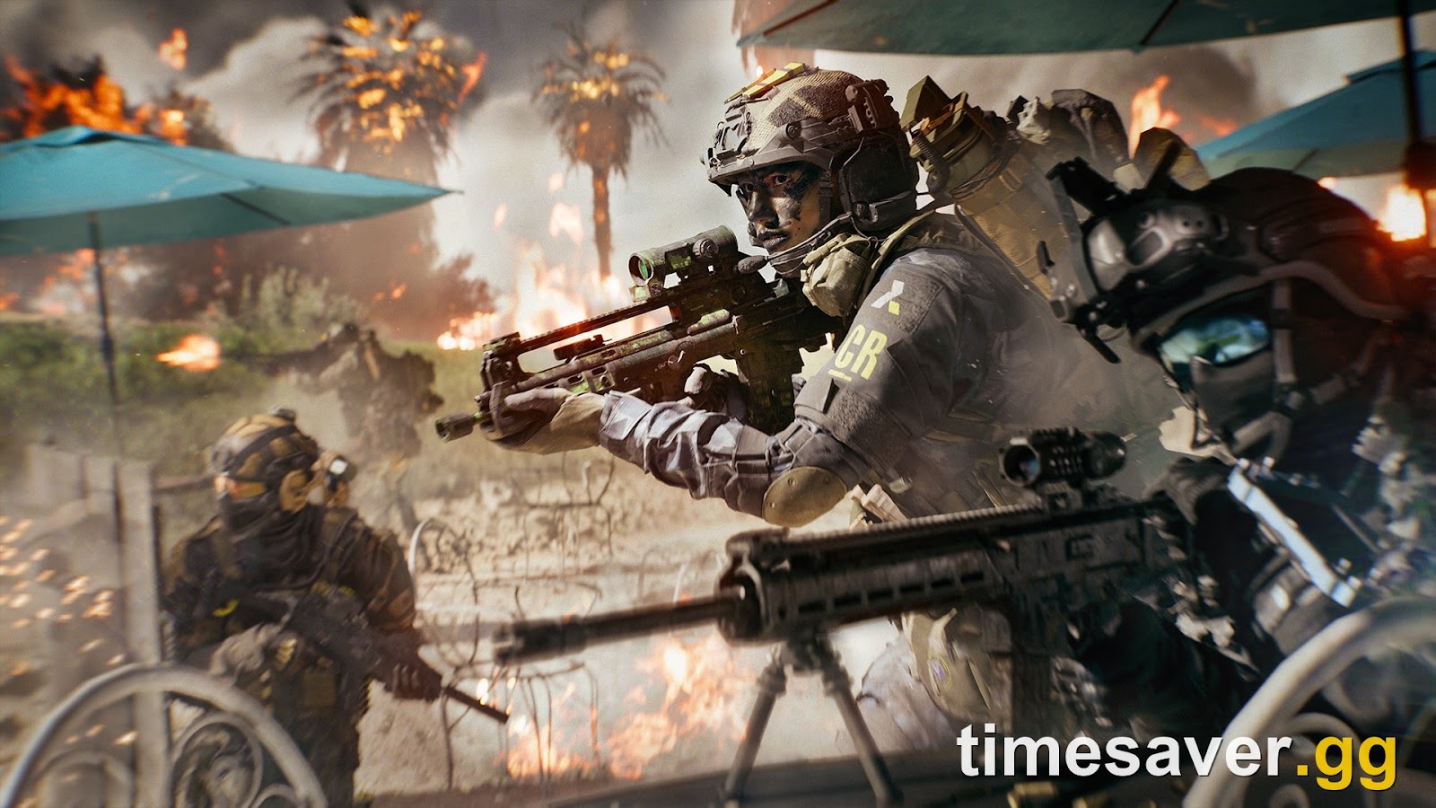 Battlefield 6 soldier using a scoped rifle in a medium-range firefight
