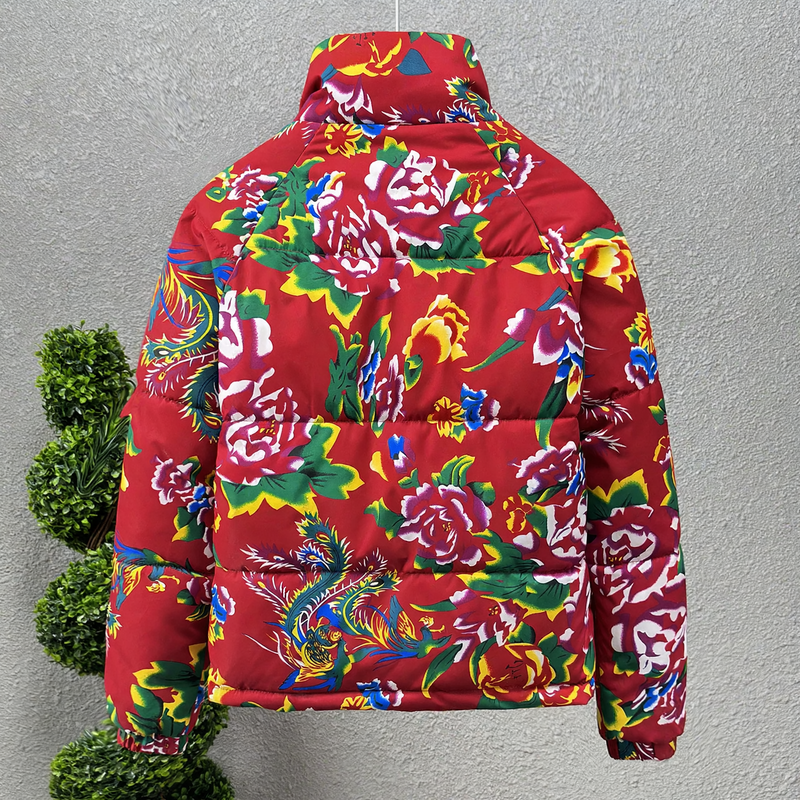 Padded winter jacket with floral pattern, unisex