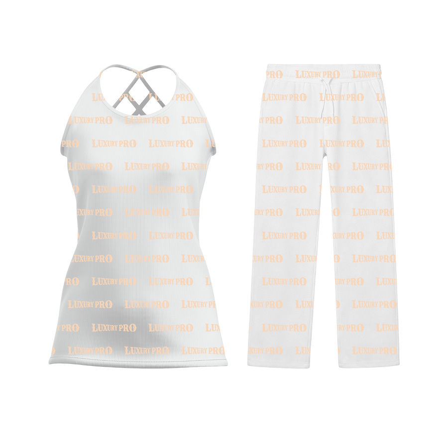 AOP Cut out tank top & women’s wide leg straight pants set