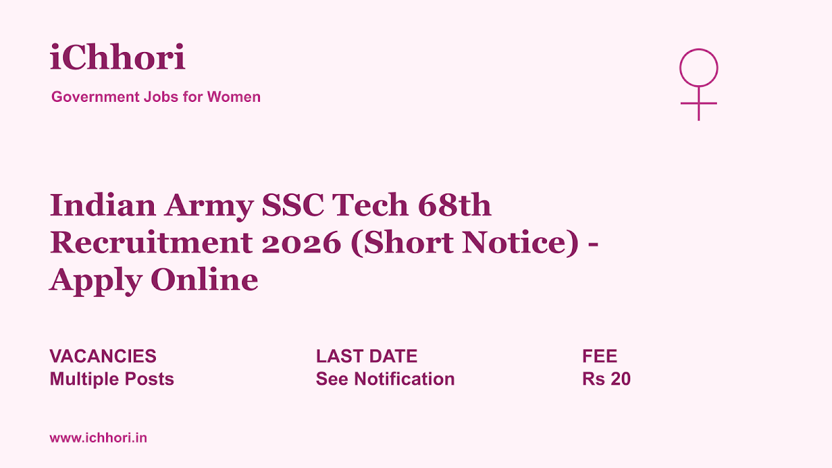 Indian Army SSC Tech 68th Recruitment 2026 (Short Notice) - Apply Online - iChhori