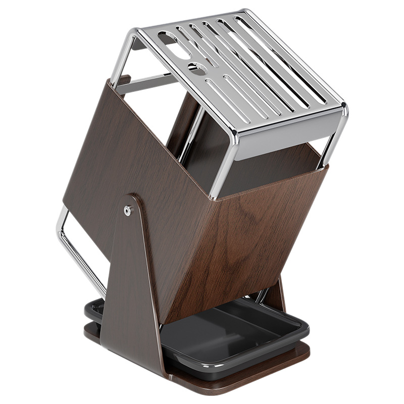 Rotating stainless steel knife block with accessories