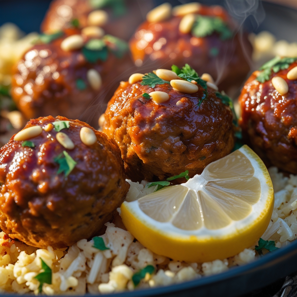 Final Turmeric Harissa Turkey Meatballs with Golden Cauliflower Pilaf
