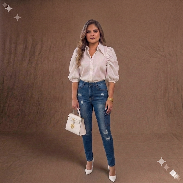Jeans Alto Camuflado con Rotos