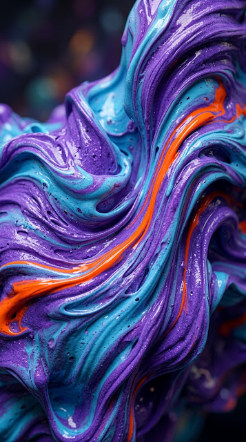 Abstract Thick Liquid Paint Swirl in Violet Cyan and Orange - Free mobile Wallpaper