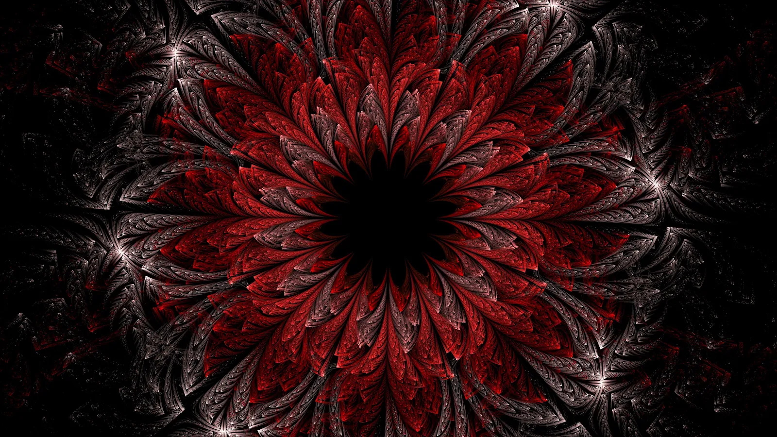 Red Fractal Flower Mandala Pattern - Digital Fractal Art 4K Wallpaper (3840x2160)