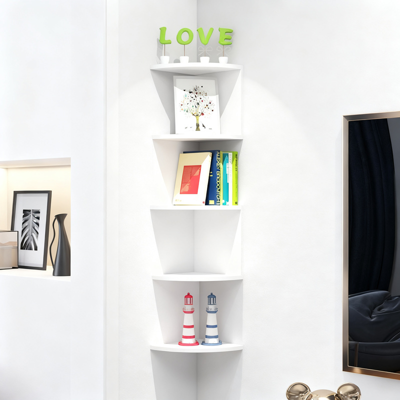 Triangular corner shelf, artificial wood, various sizes