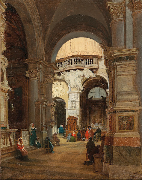 Rome a Scene in the Church of Santa Maria del Popolo in the Background the Organ