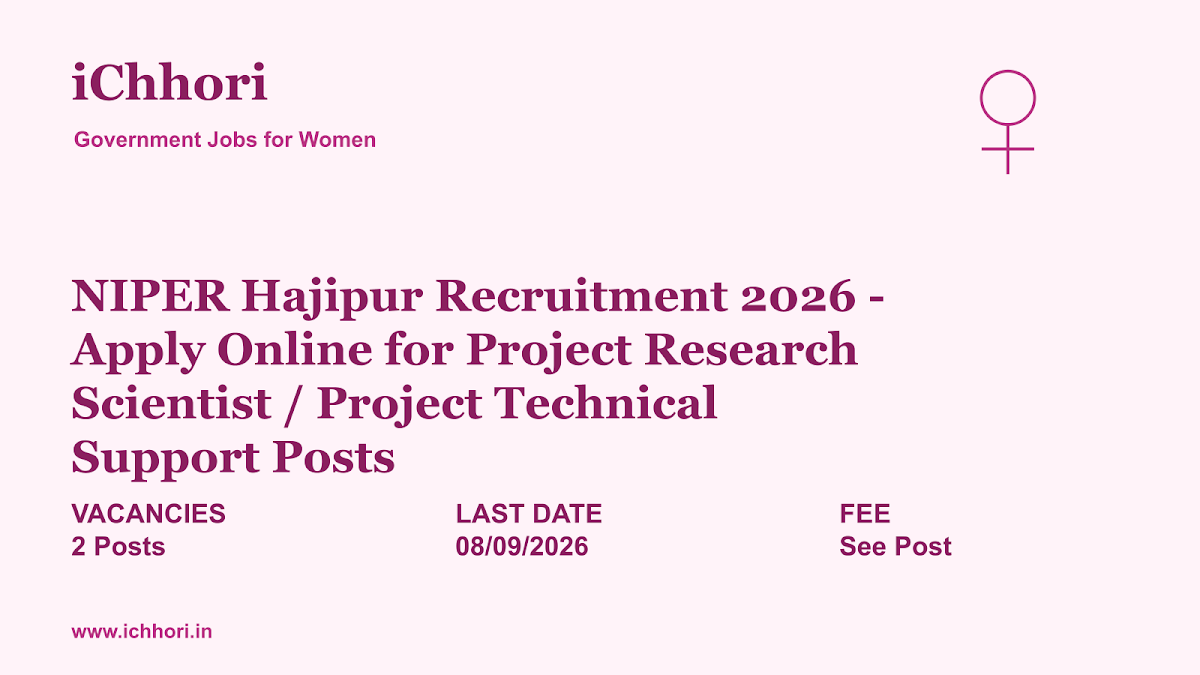 NIPER Hajipur Recruitment 2026 - Apply Online for Project Research Scientist / Project Technical Support Posts - iChhori