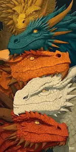 Stacked Heads of Five Vibrant Colored Dragons