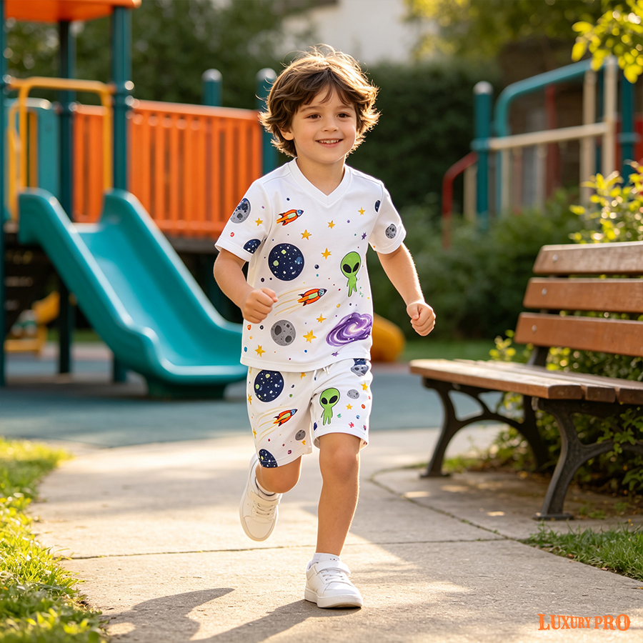 AOP MEG Children's Football V-neck Short Sleeve+MEG Children's Beach Pants