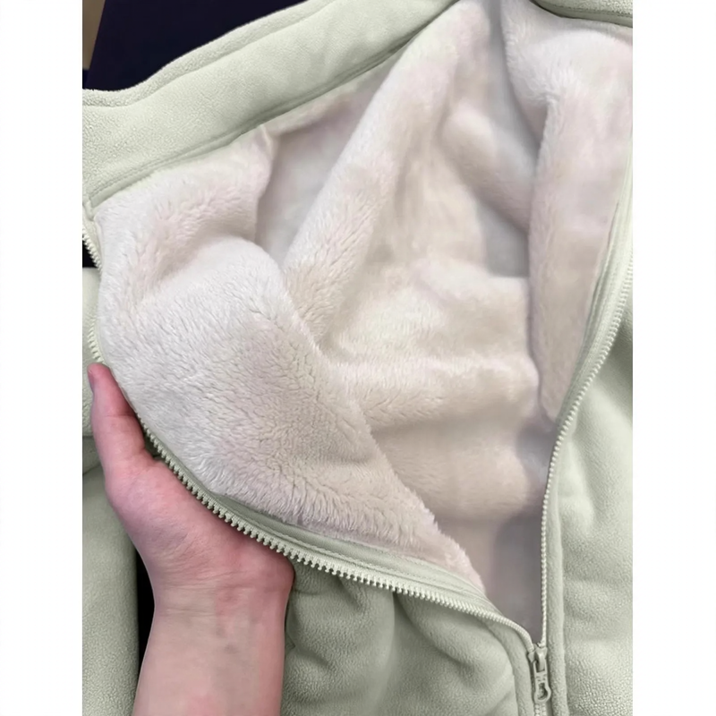 Lined fleece cardigan with stand-up collar for women