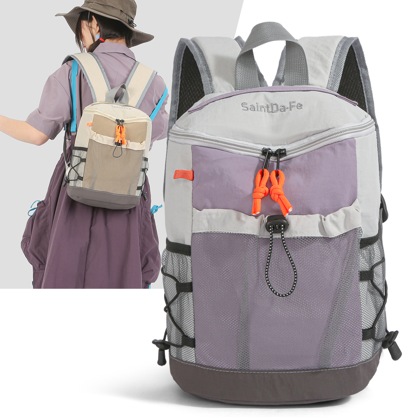 Women's backpack, up to 20 L, nylon, patchwork design