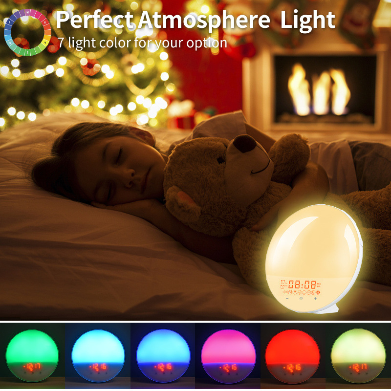 Alarm clock with light, FM radio, and sunrise simulation