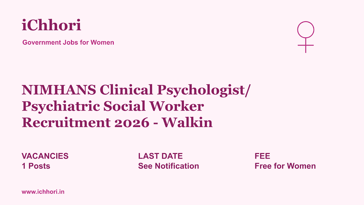 NIMHANS Clinical Psychologist/ Psychiatric Social Worker Recruitment 2026 - Walkin - iChhori