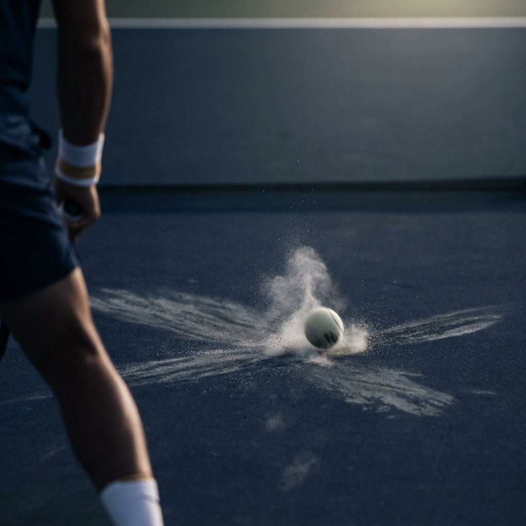 Close cropped hard court rally showing ball impact court spray and player feet emphasizing speed and bounce in a Funded Plays style aus open odds