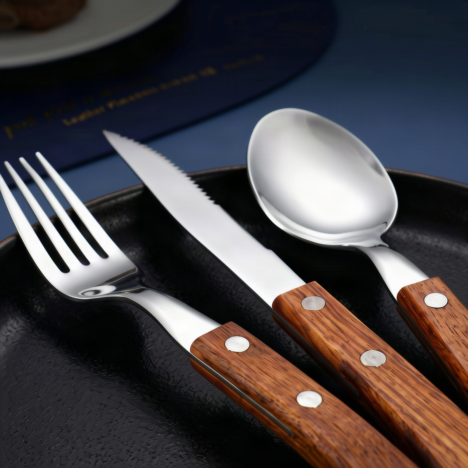 Besteckset 12-teilig, Edelstahl mit Holzgriff