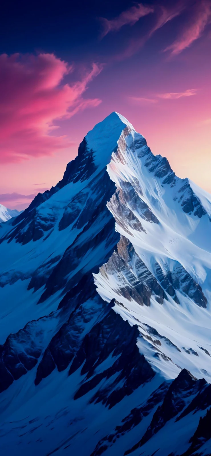 Snowy Mountain Peak At Sunset - Digital Art Full HD iPhone Wallpaper (1284x2778)