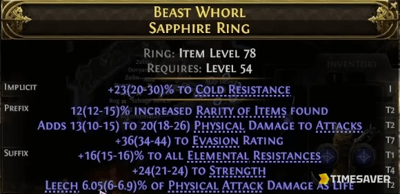 A rare Path of Exile 2 item with its full list of prefix and suffix modifiers