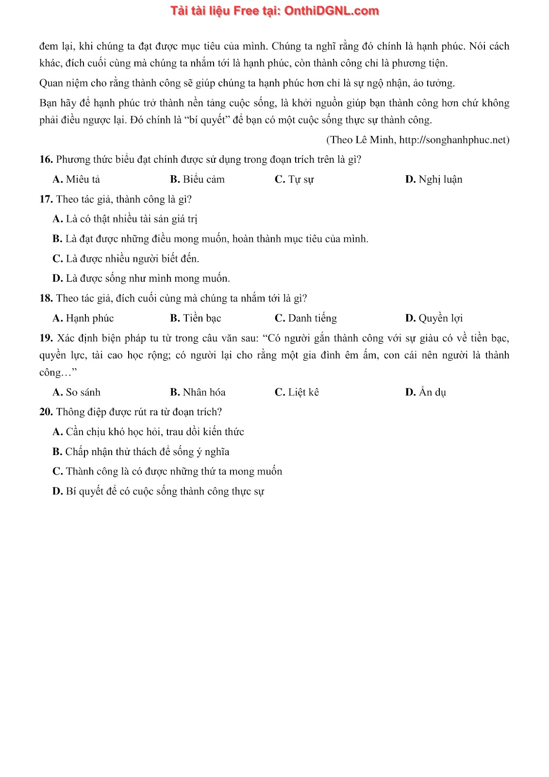 500 bài tập môn Ngữ Văn - Ôn thi ĐGNL ĐHQG TP HCM Phần 12