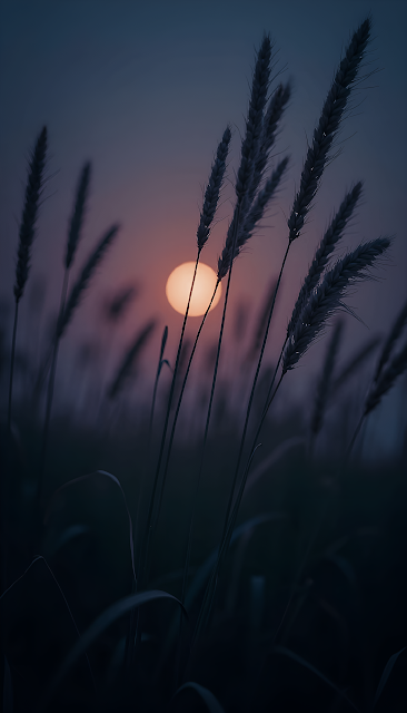Wheat Stalks Silhouetted Against Setting Sun at Twilight - Free mobile Wallpaper