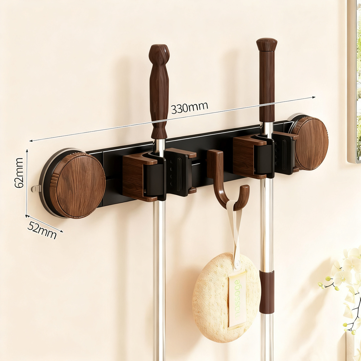 Wall holder for broom and mop made of aluminum
