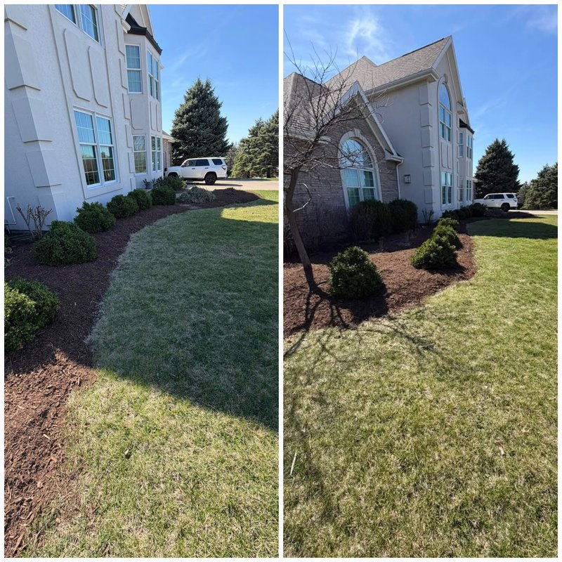 Fresh mulch was laid around the landscaping shrubs in front of this Woodford County home, enhancing the curb appeal.