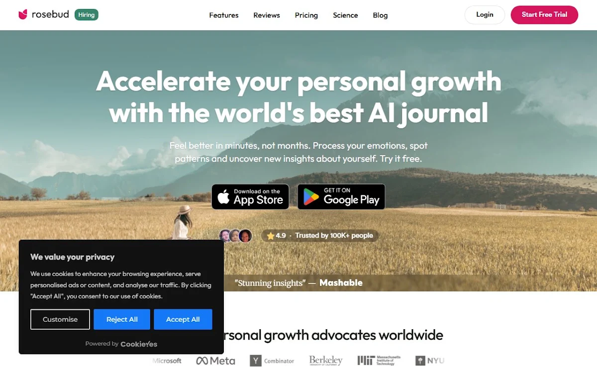 Captura de Rosebud - AI Journal for Personal Growth