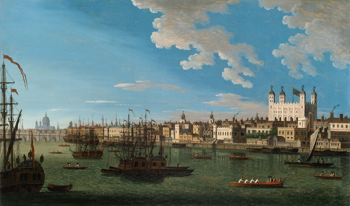 The Thames At The Tower Of London With London Bridge And St Pauls In The Distanc