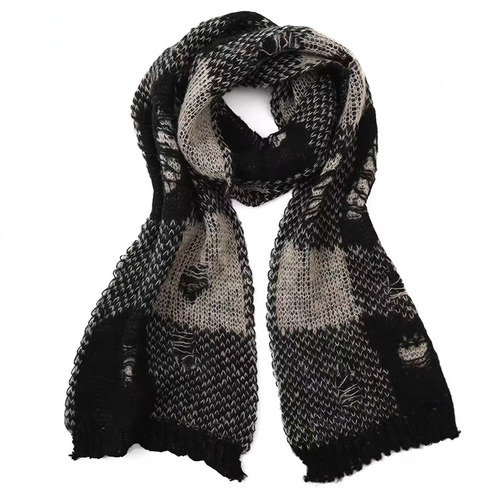 Karierter Strickschal im Used-Look, 165 cm