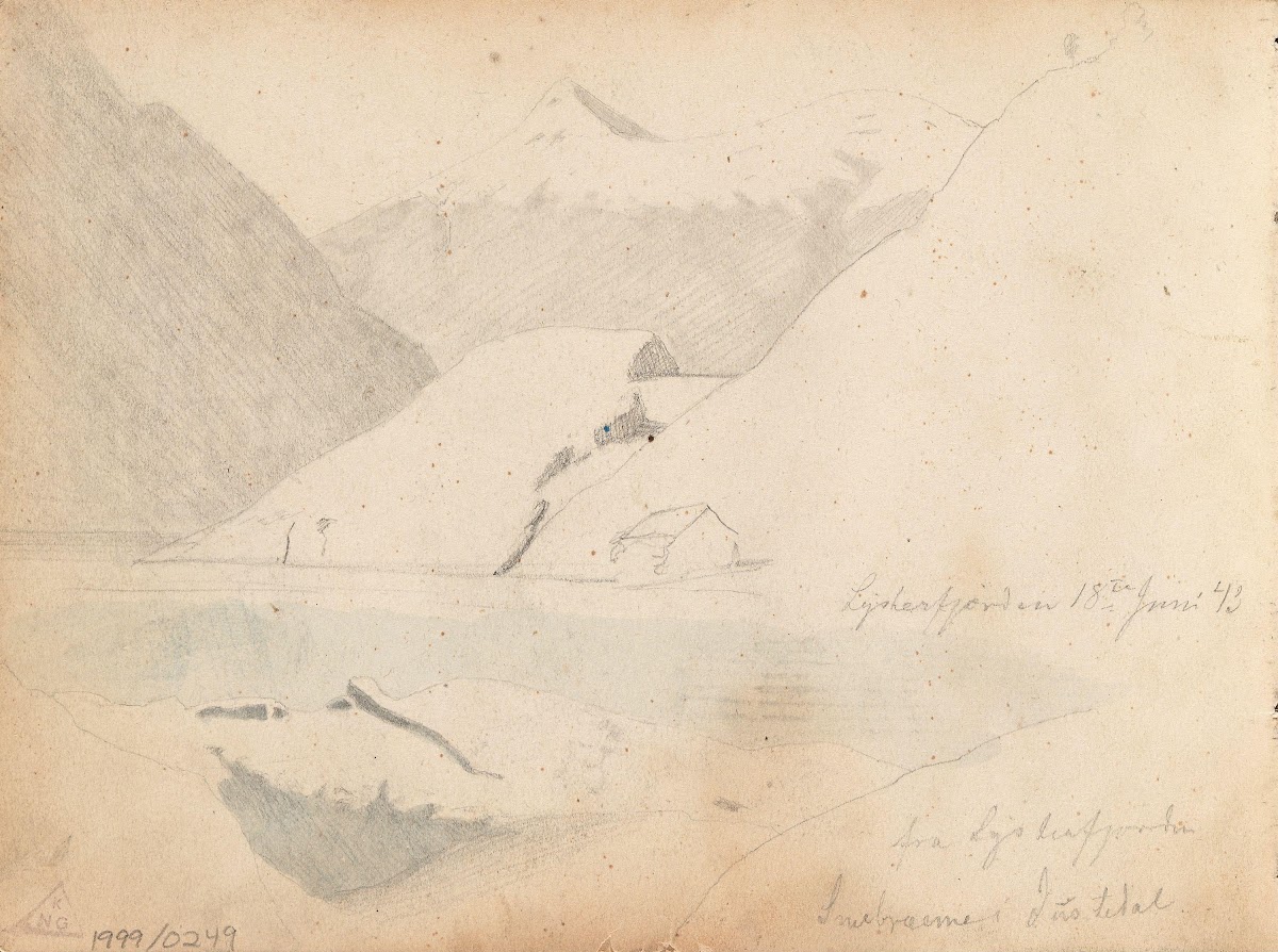 Fra Lustrafjorden Jostedalsbreen sett fra Lustrafjorden 1843