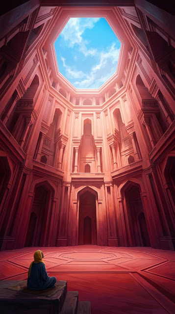 Surreal Colossal Octagonal Chamber with Solitary Figure - Free mobile Wallpaper