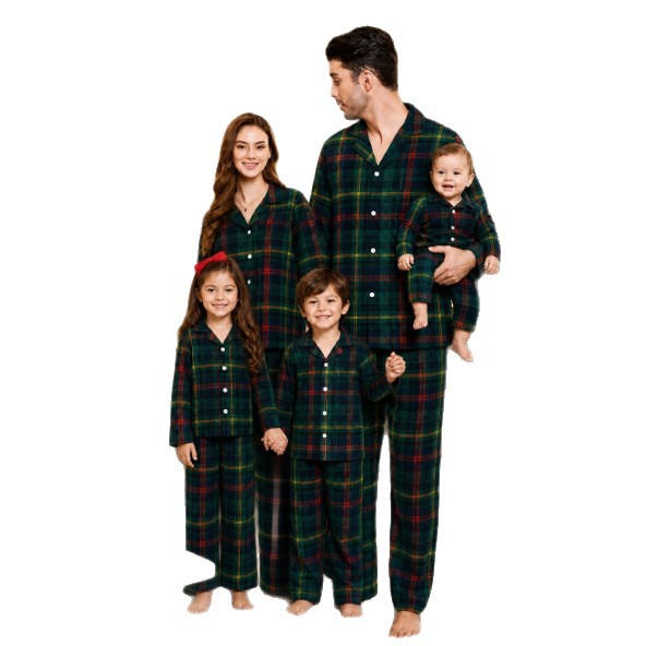 Family Pajama Set, checked, with shawl collar