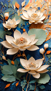 Layered Papercraft Lotus Flowers Blue Background Art