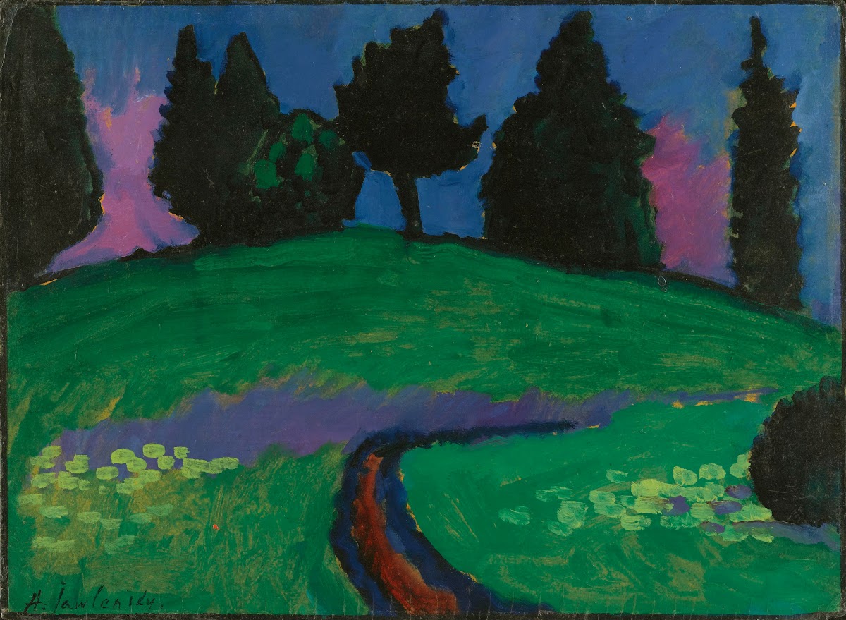 Dunkle Bäumeüber Grünem Hang Dark Trees Over Green Slope 1910