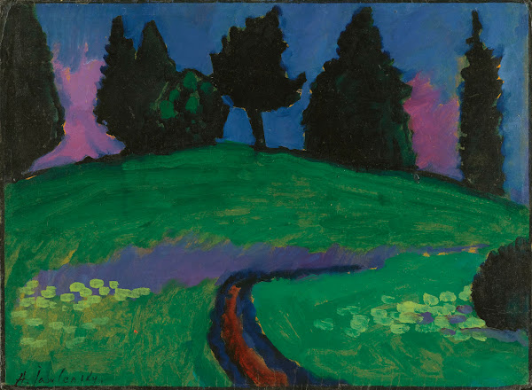 Dunkle Bäumeüber Grünem Hang Dark Trees Over Green Slope 1910