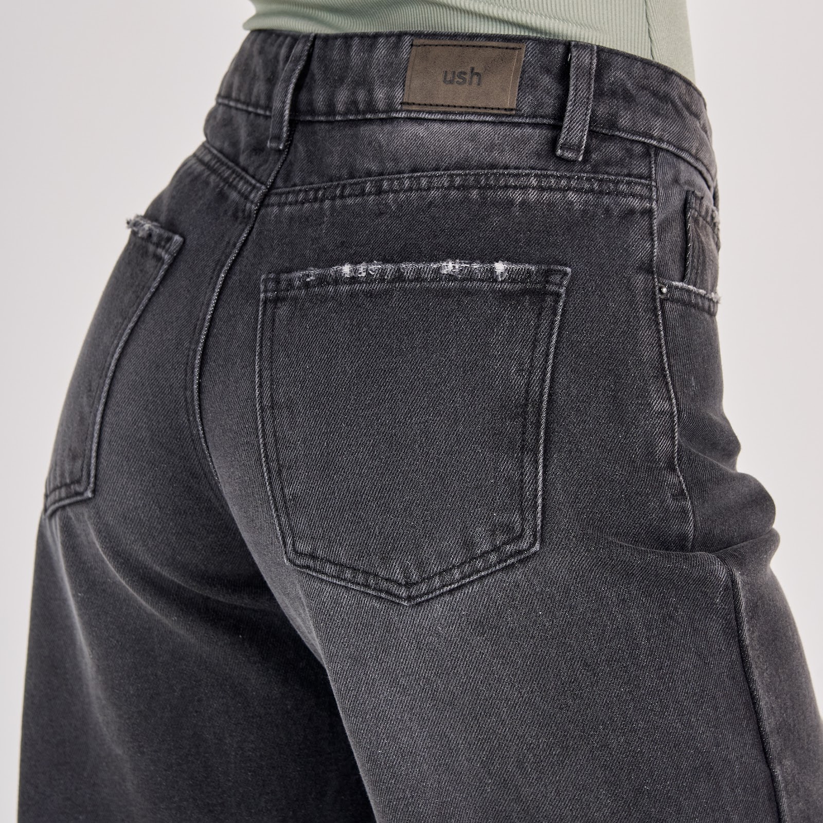 Jean dama barrel straight tiro medio rígido 100% algodón, color gris oscuro - Vista 5