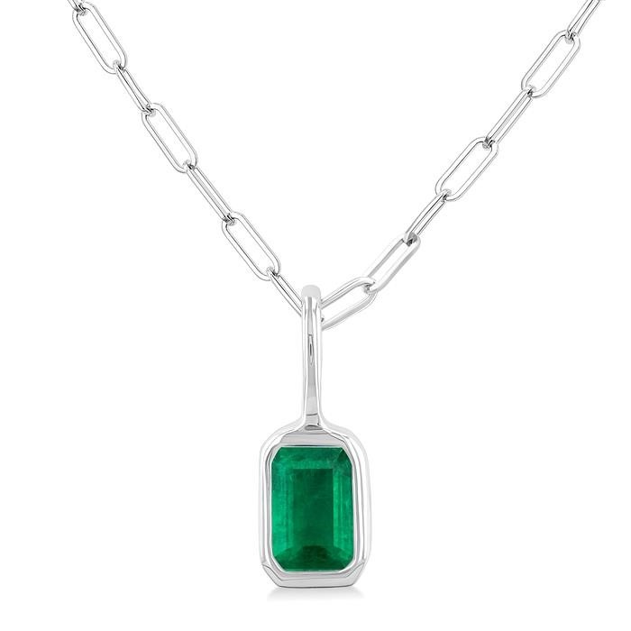 Emerald Shape Bezel Set Paperclip Gemstone Fashion Pendant