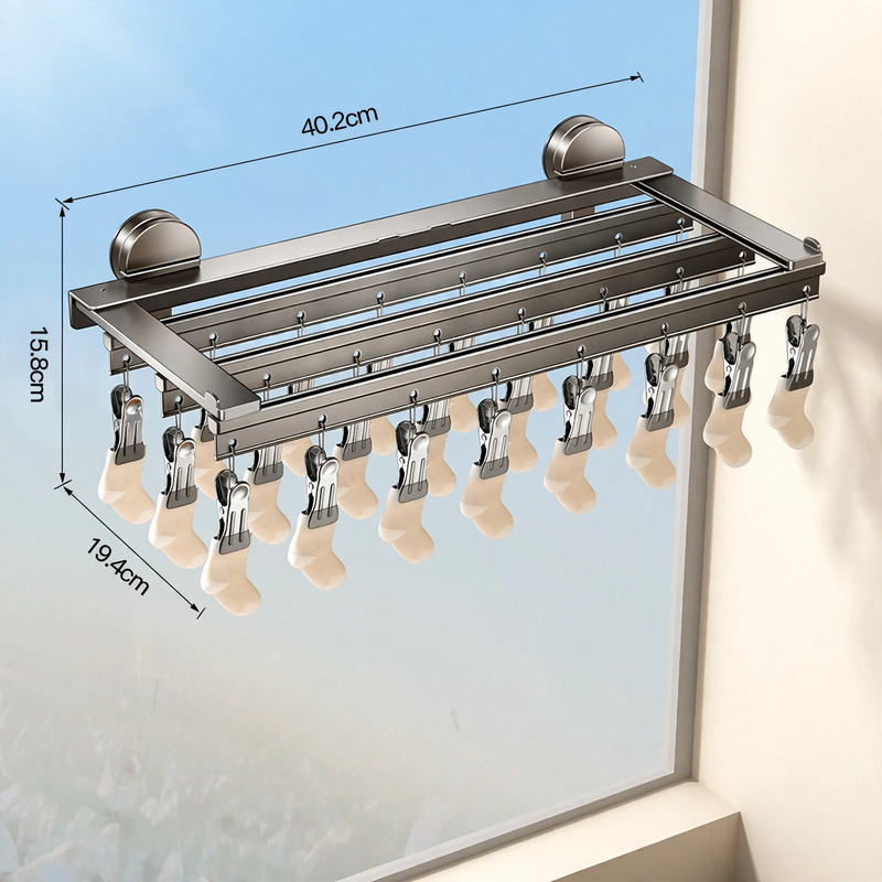 Aluminum drying rack with suction cup and clamps