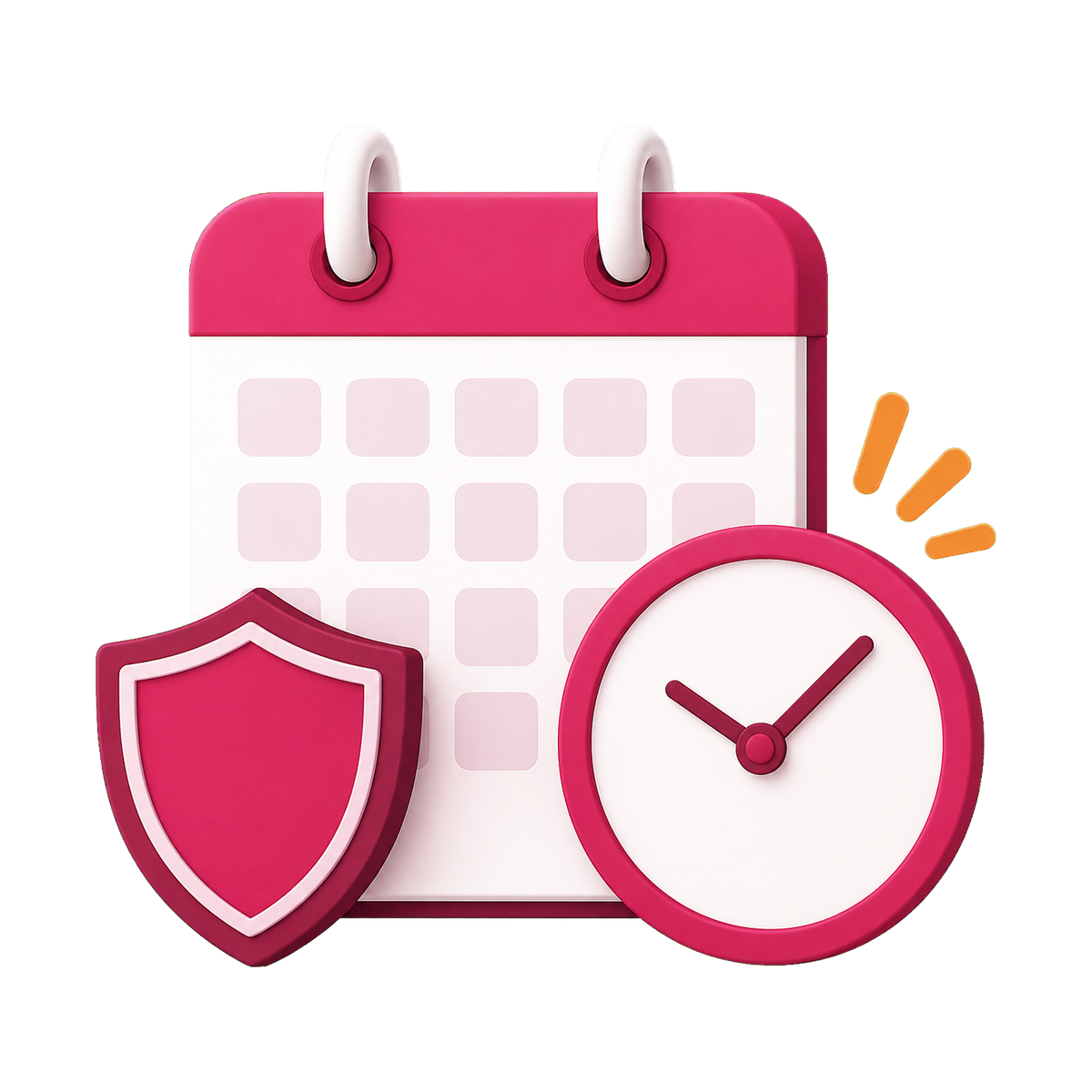 Symbolbild Fristwahrung: Kalender mit Uhr und Schutzschild