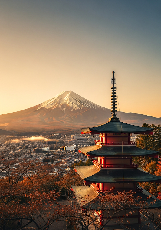 Chureito Pagoda Fuji Autumn Dawn