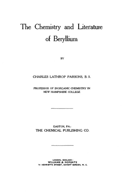 Beryllium, The Chemistry and Literature of