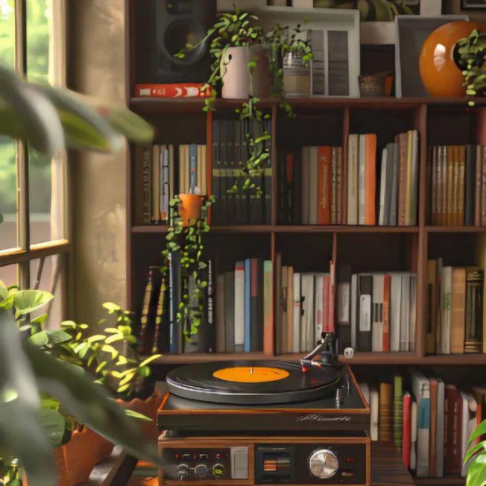 Download Cozy Vintage Record Player Nook iPhone