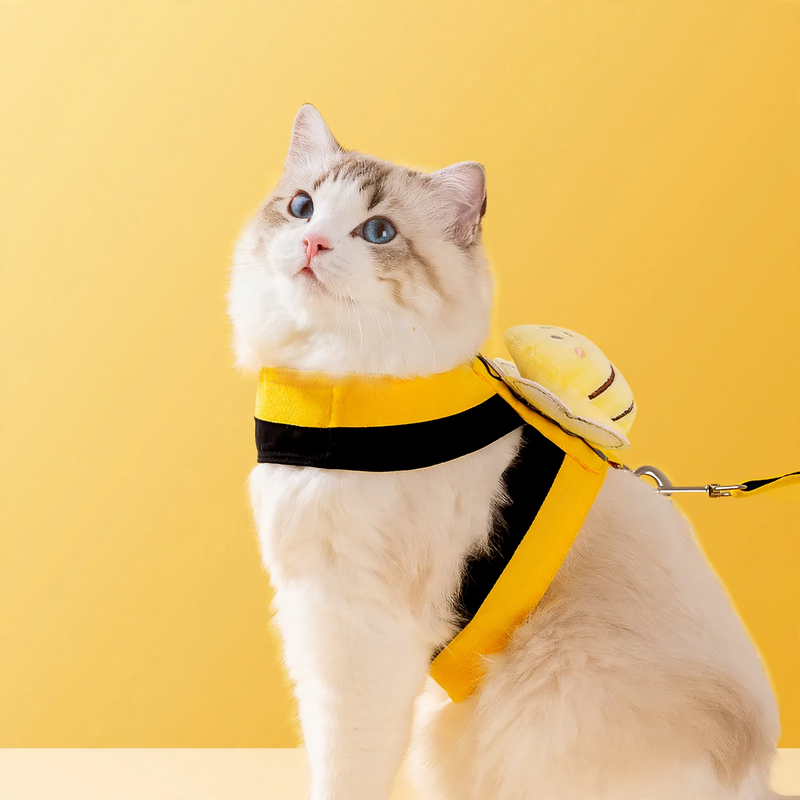 Mesh harness with bee pattern for cats